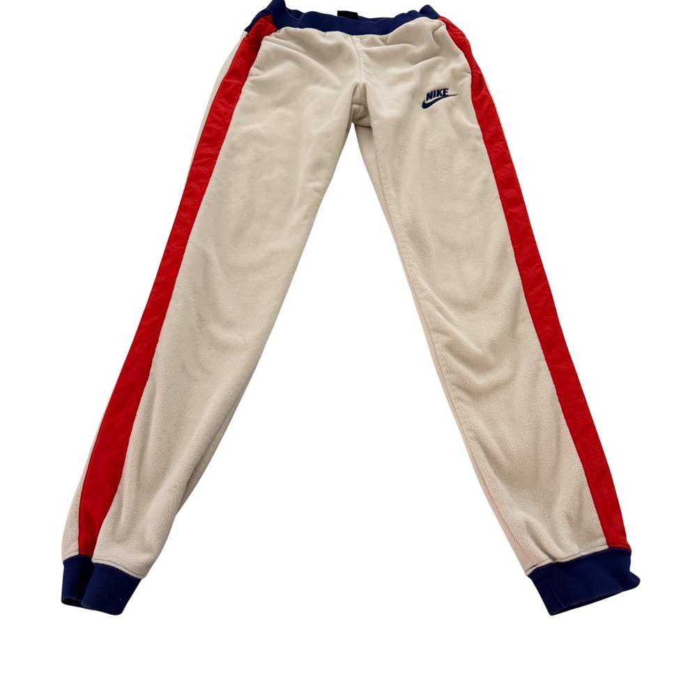 Nike Fleece vintage Joggers Cream Red  Blue Colorblock Sweatpants Womens Small‎